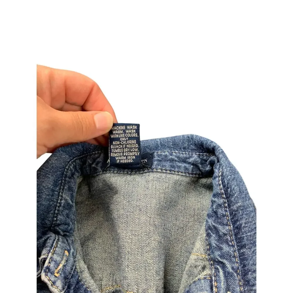 Ralph Lauren Girls Denim Snap Front Shirt Dress Blue Size 10 Western Cotton